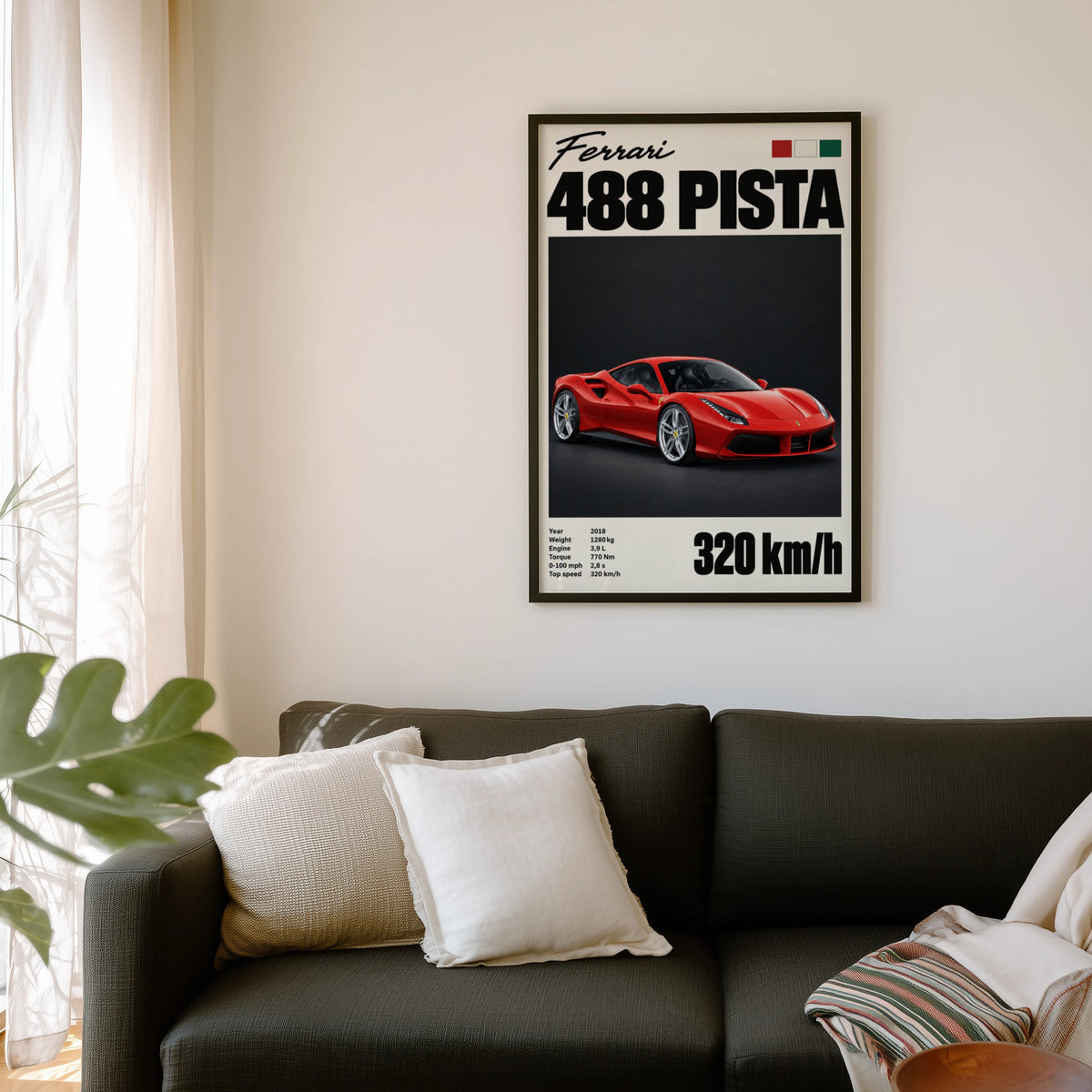 Vintage Ferrari 488 Pista Print, Supercar Wall Art