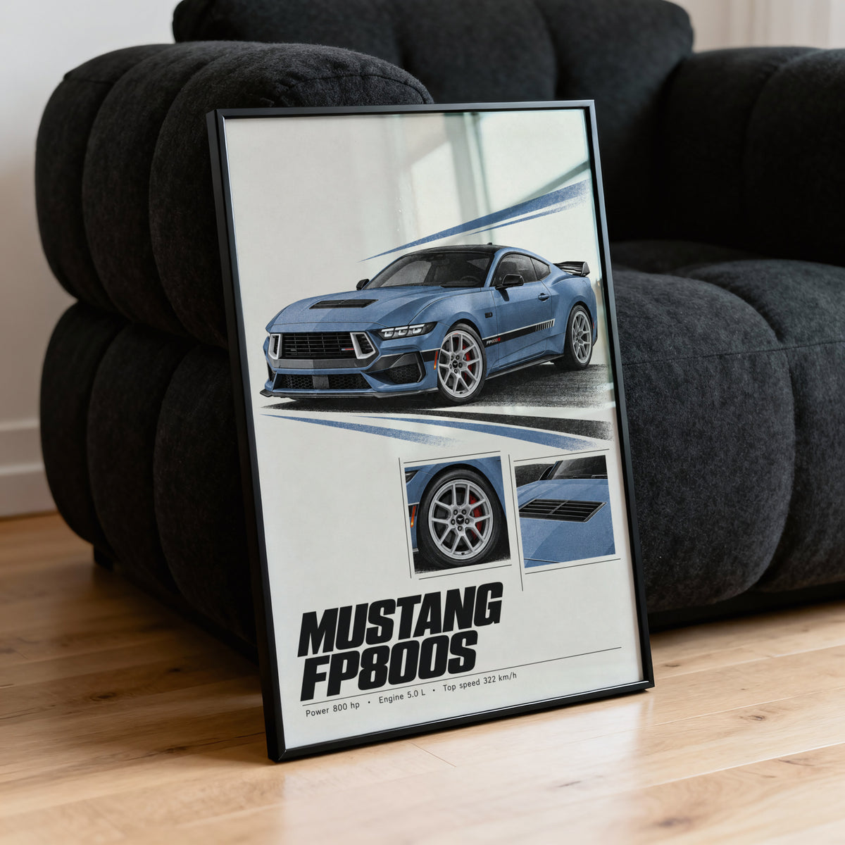 Vintage Mustang Print, Blue Muscle Car Wall Art