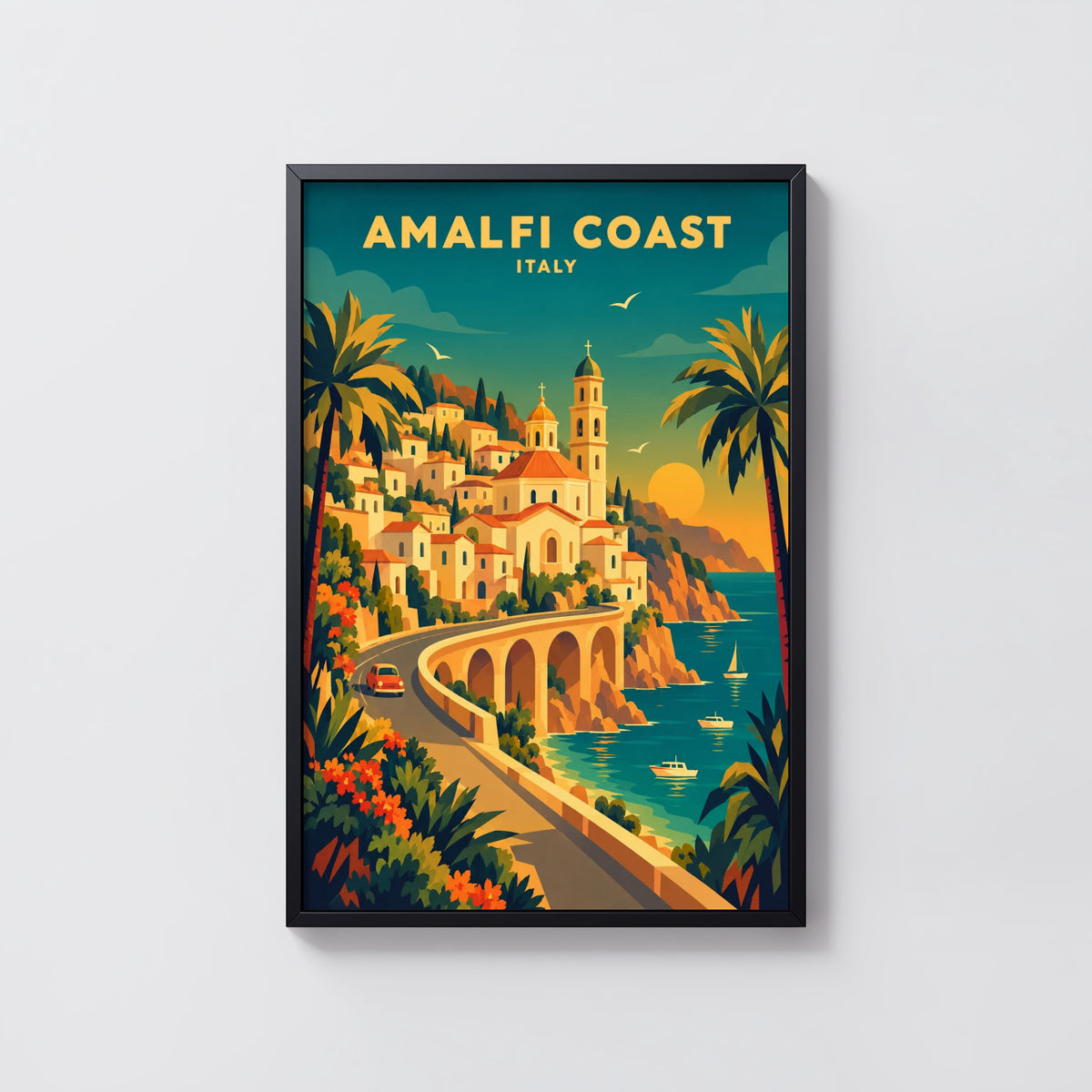Vintage Amalfi Coast Italy Poster, Travel Wall Art, Print
