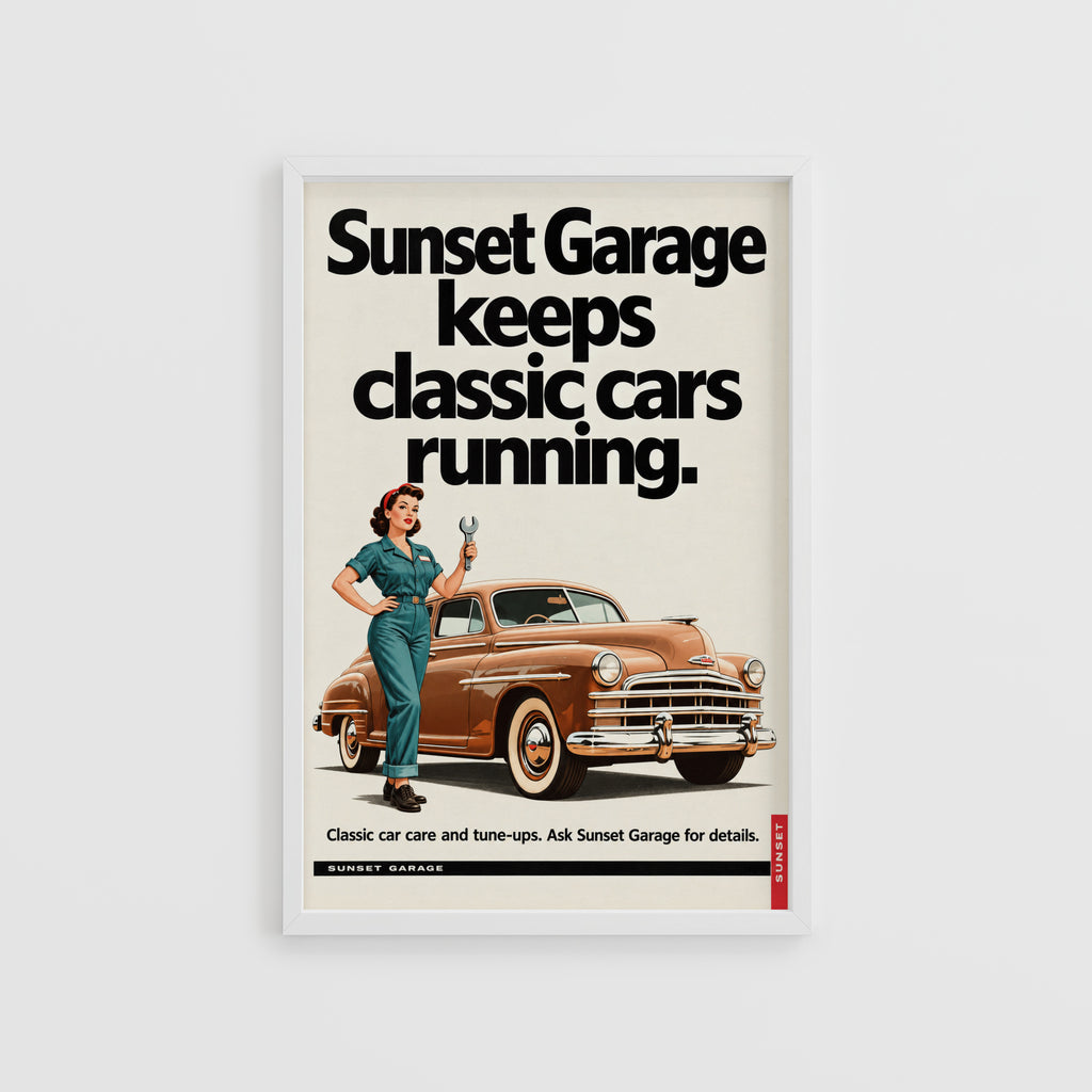Vintage Garage Poster, Classic Car Print, Retro Wall Art