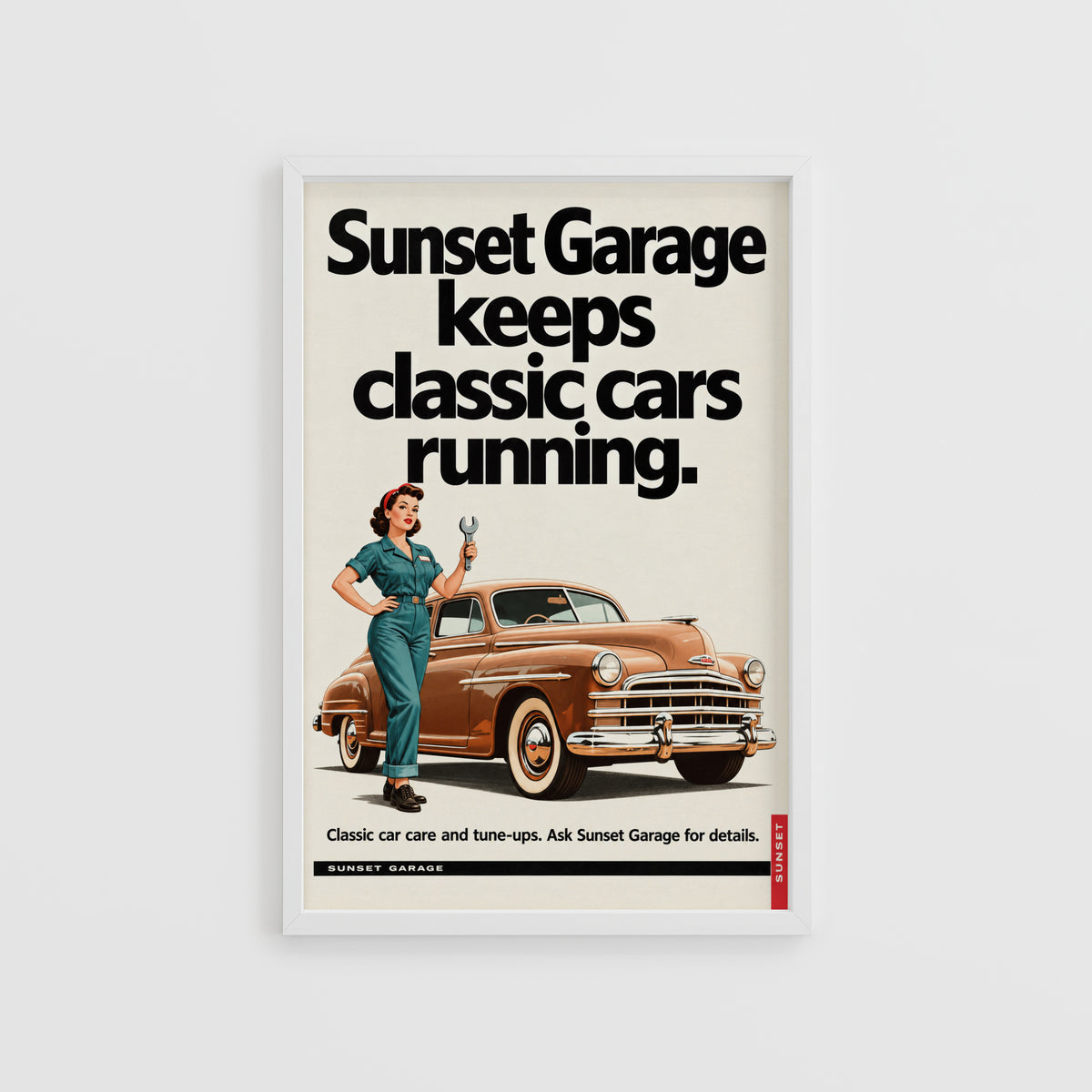 Vintage Garage Poster, Classic Car Print, Retro Wall Art