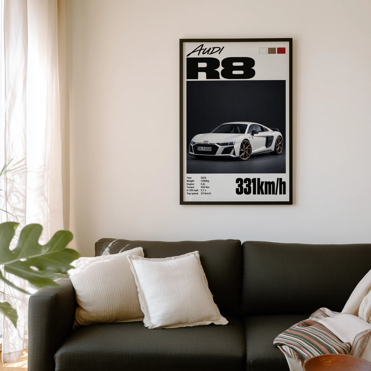 Vintage Audi R8 Print, Supercar Wall Art