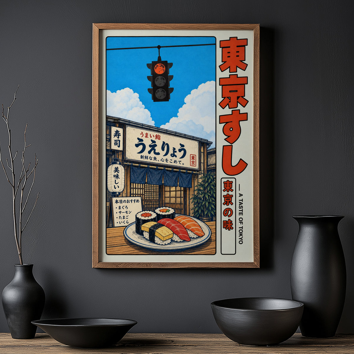 Vintage Tokyo Sushi Print, Japanese Poster, Kitchen Wall Art