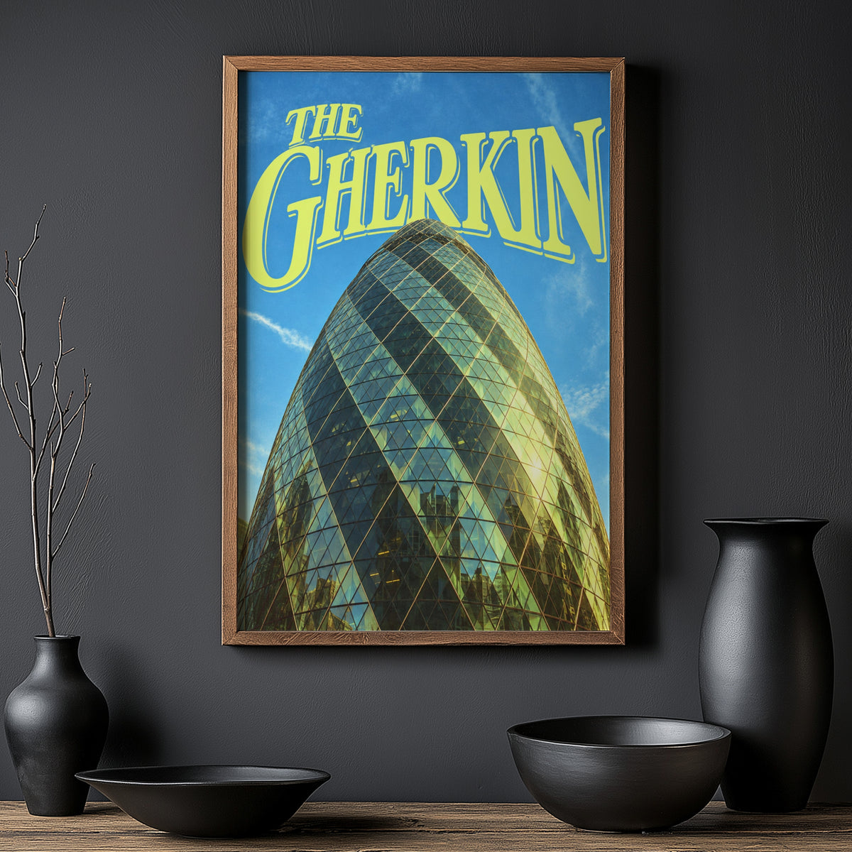 Vintage Gherkin London Poster, Skyscraper Wall Art, Print