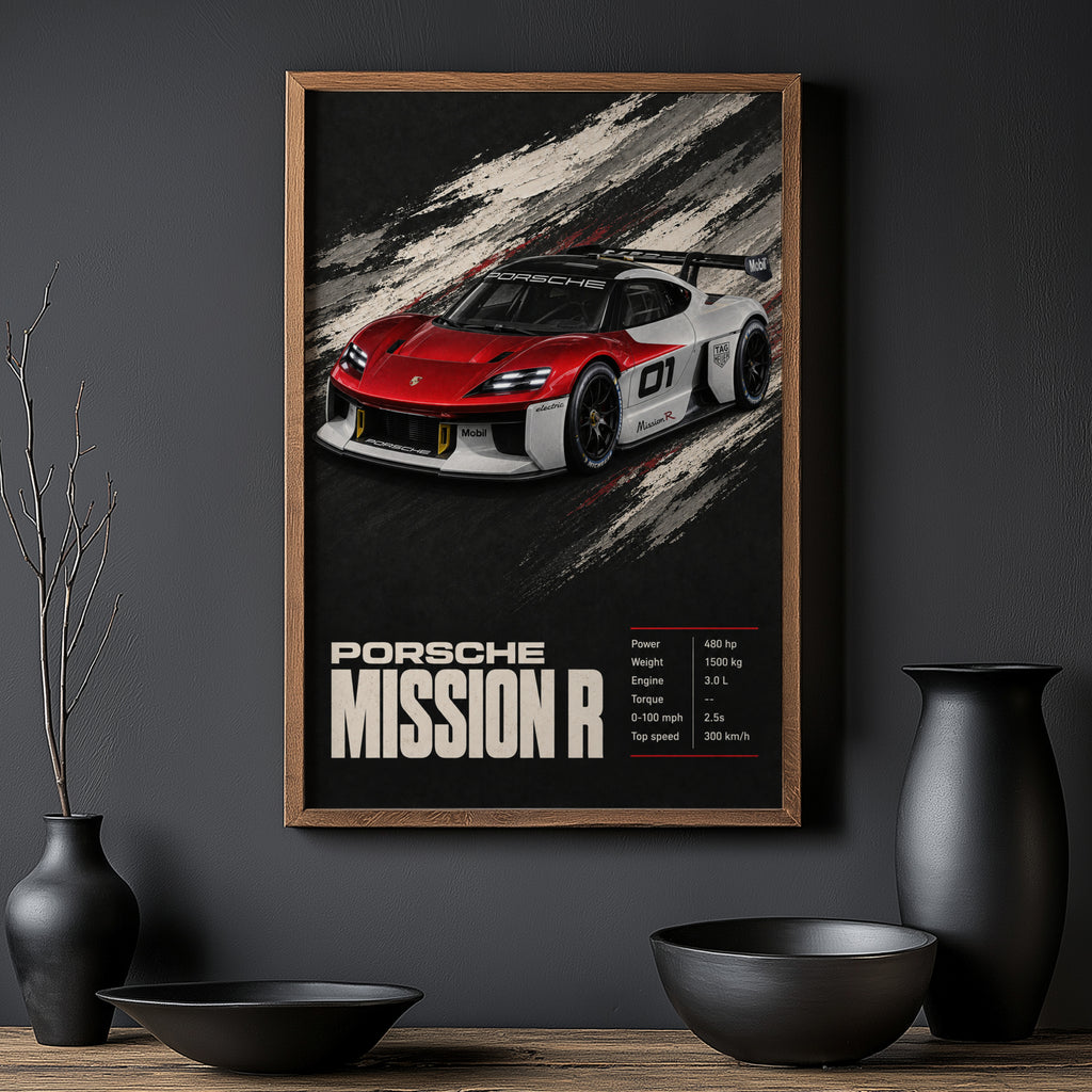 Vintage Porsche Mission R Print, Car Wall Art