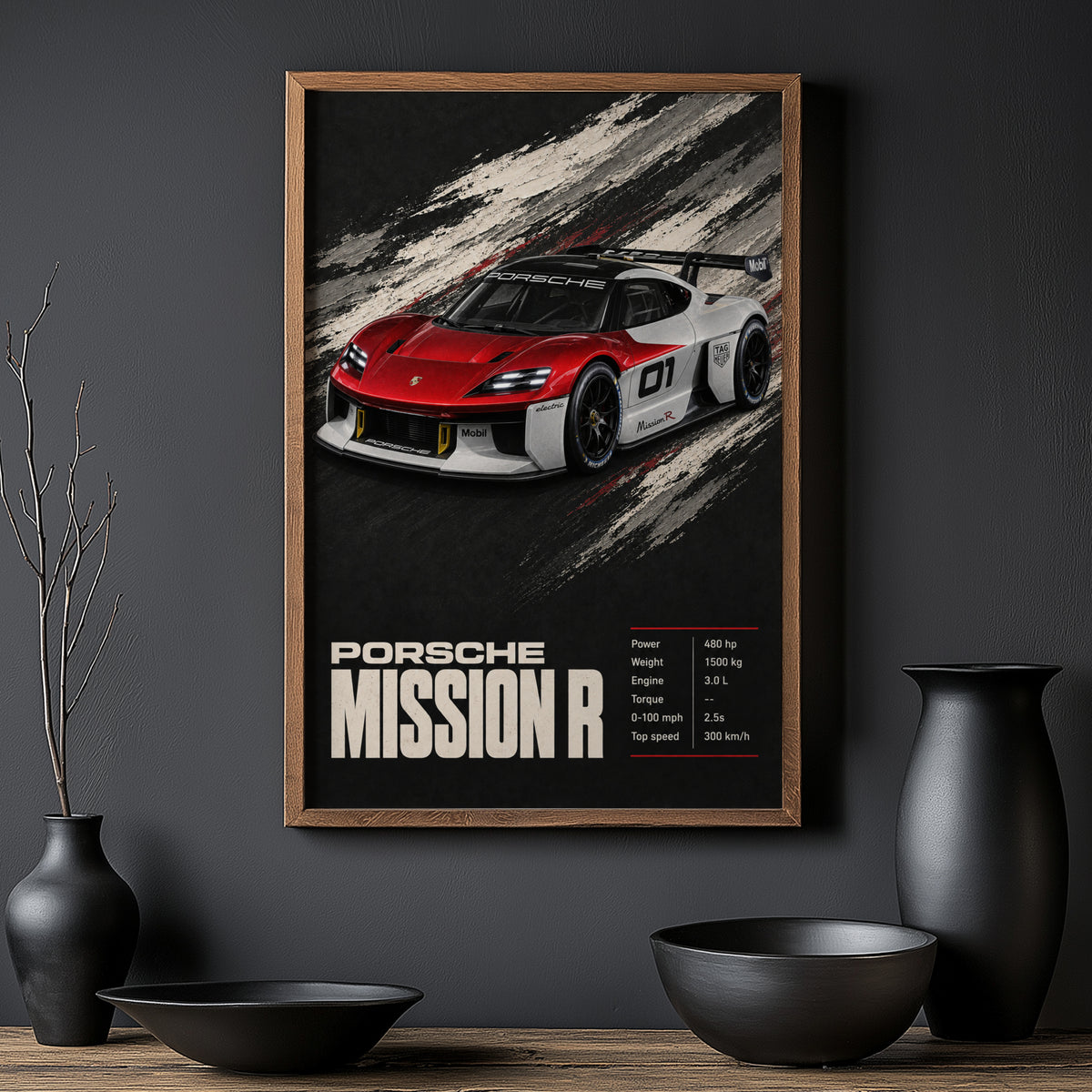 Vintage Porsche Mission R Print, Car Wall Art