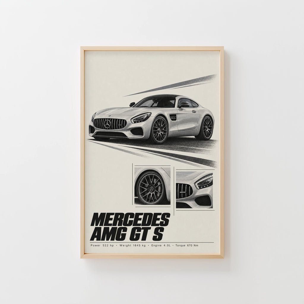 Vintage Mercedes AMG GT S Print, Car Wall Art
