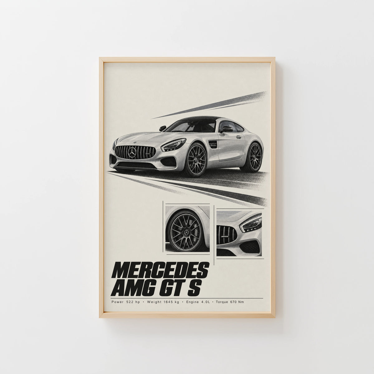 Vintage Mercedes AMG GT S Print, Car Wall Art