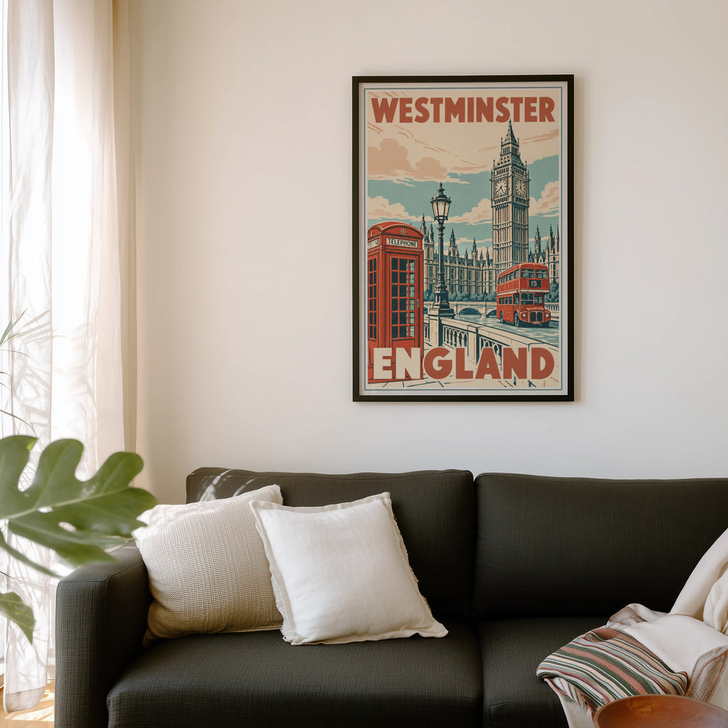 Vintage Westminster Poster, London England Wall Art Print