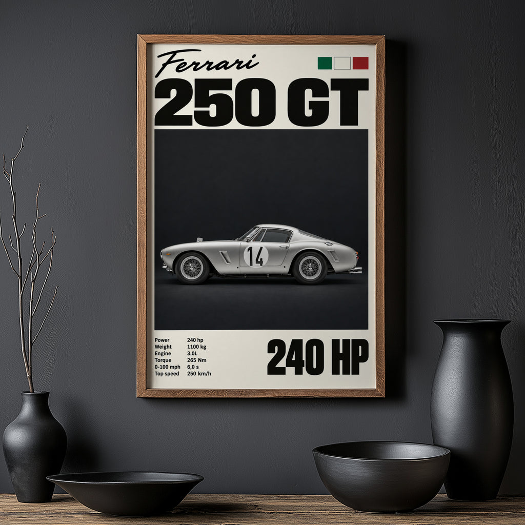 Vintage Ferrari 250 GT Print, Car Poster Wall Art