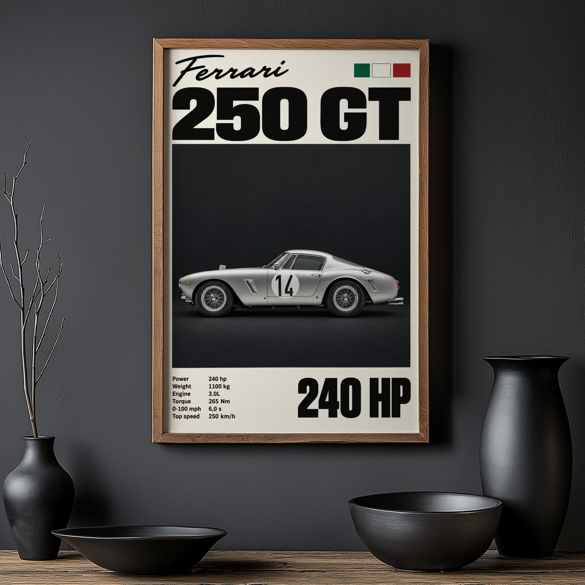 Vintage Ferrari 250 GT Print, Car Poster Wall Art