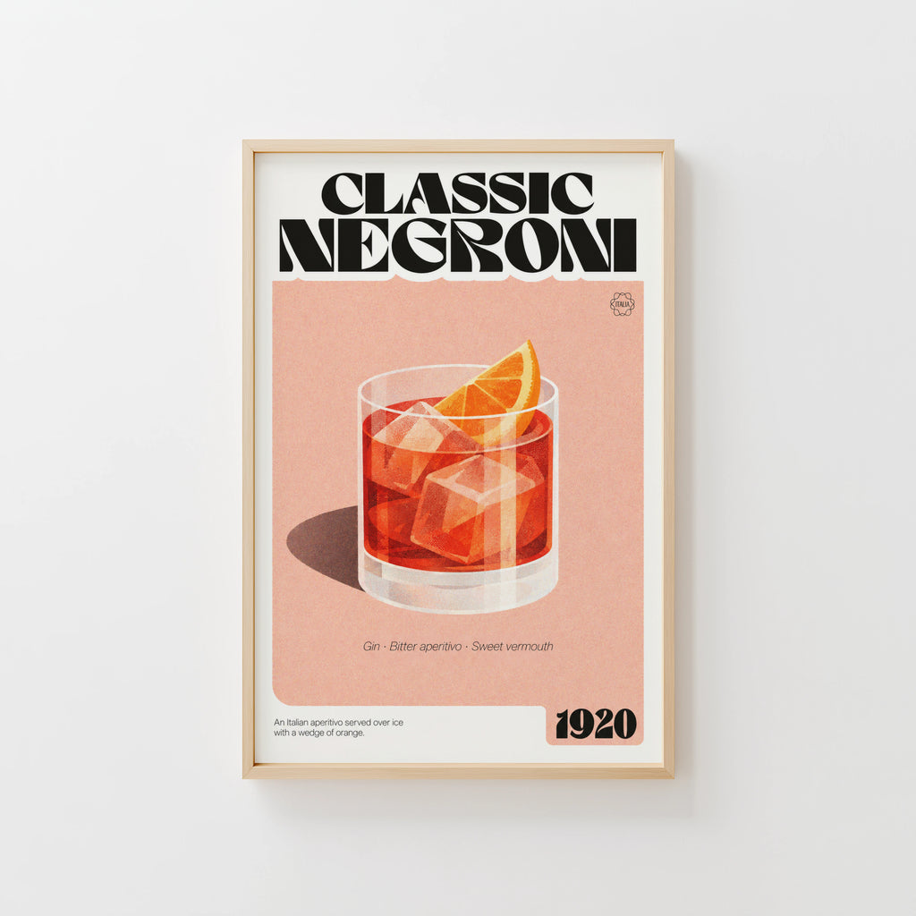 Vintage Negroni Print Poster, Cocktail Wall Art Italia