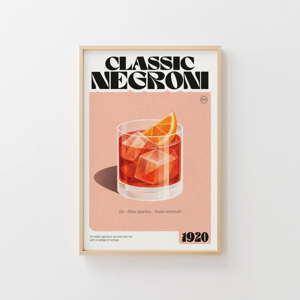 Vintage Negroni Print Poster, Cocktail Wall Art Italia
