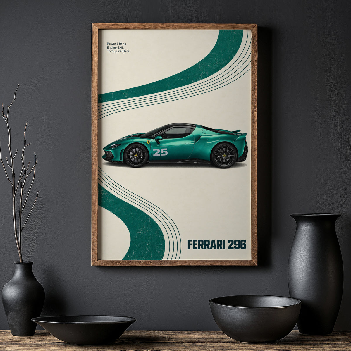 Vintage Ferrari 296 Print, Car Wall Art