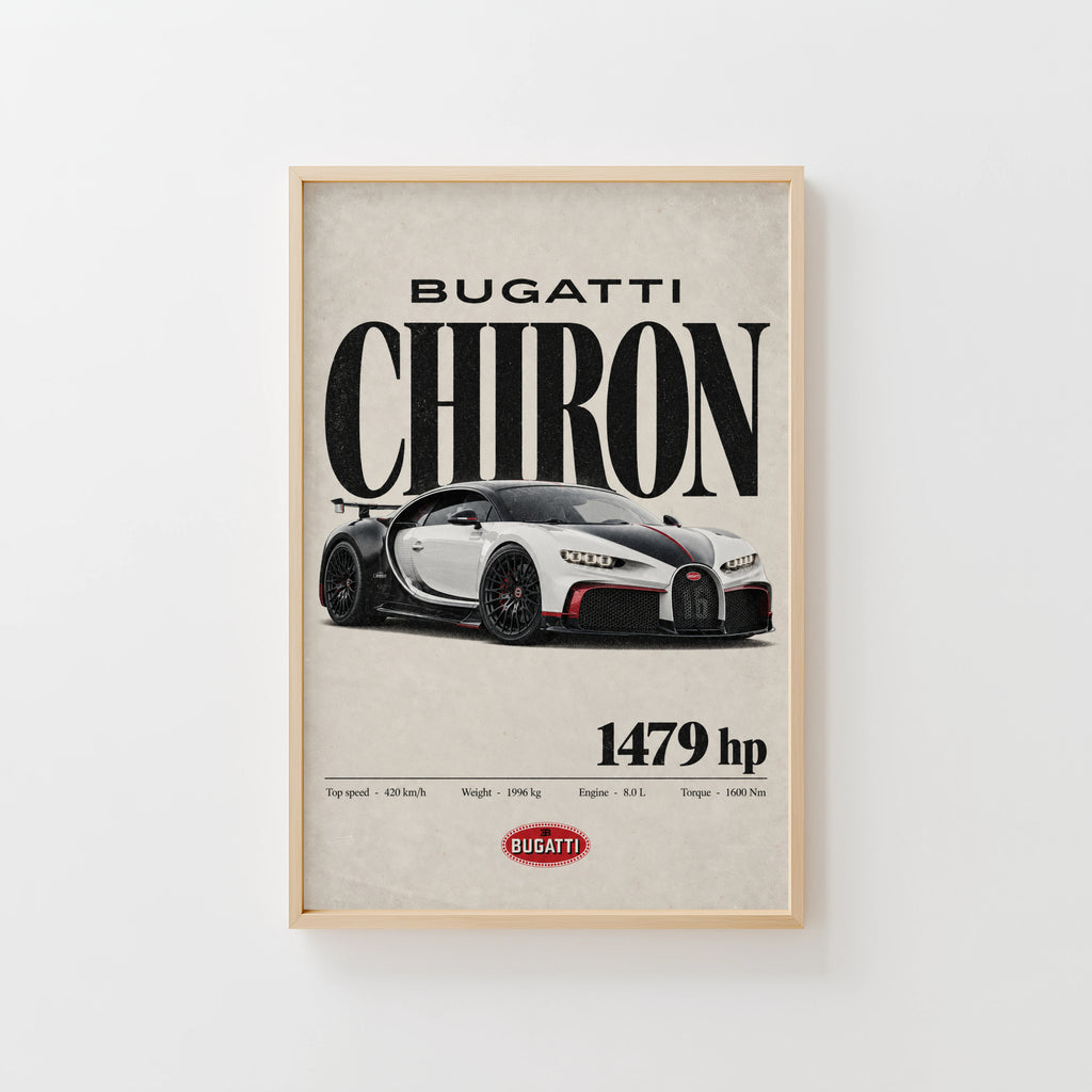 Vintage Bugatti Chiron Print, Supercar Wall Art