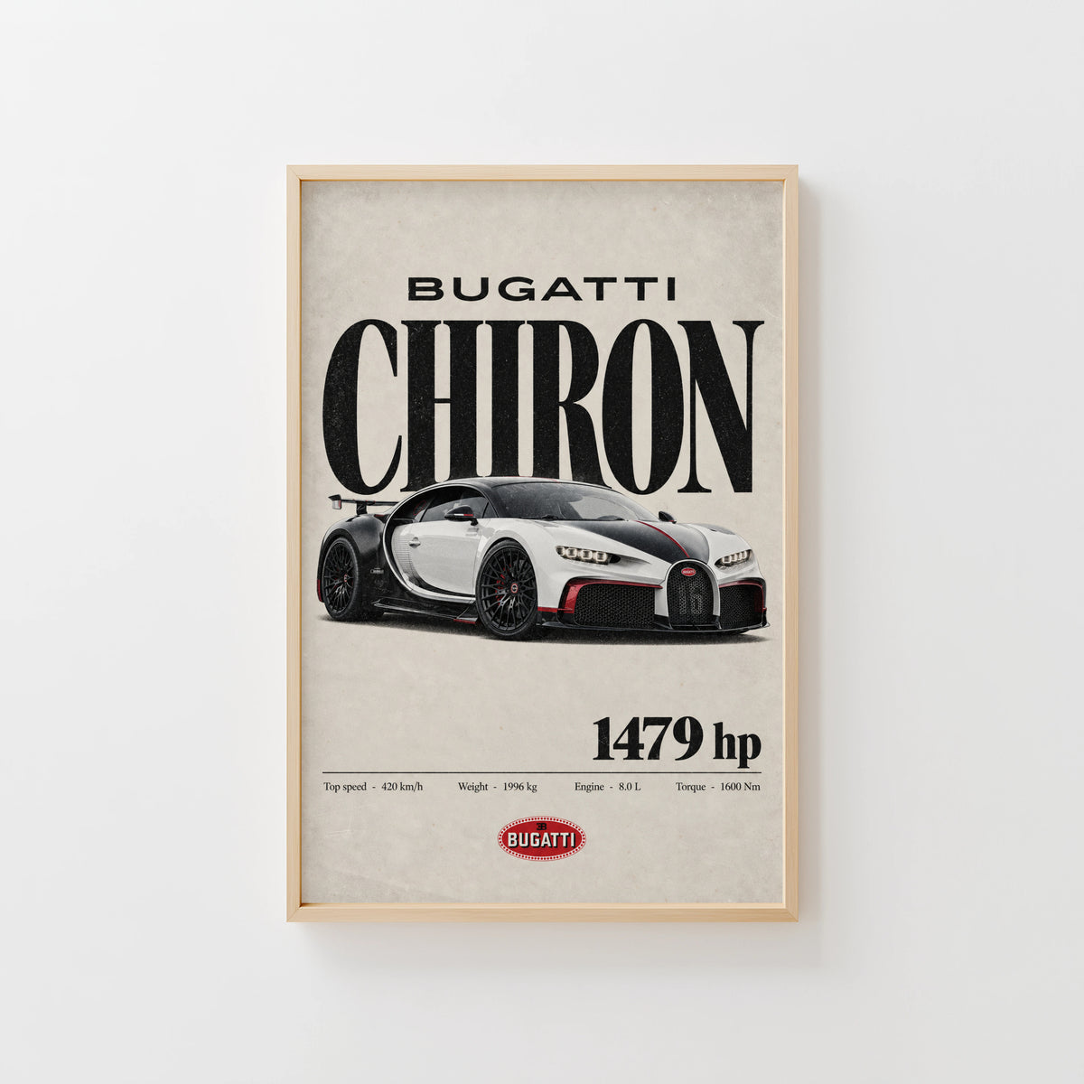 Vintage Bugatti Chiron Print, Supercar Wall Art
