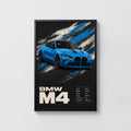 Vintage BMW M4 Print, Blue Car Wall Art
