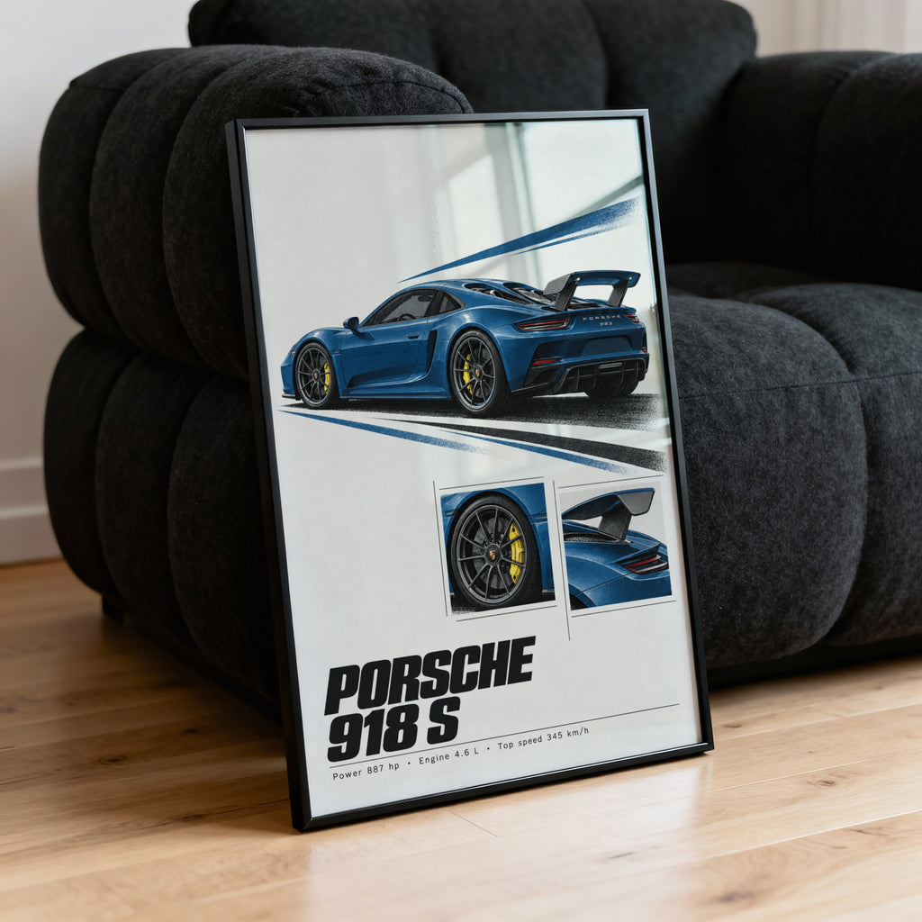 Vintage Porsche 918 S Print, Car Poster, Garage Wall Art