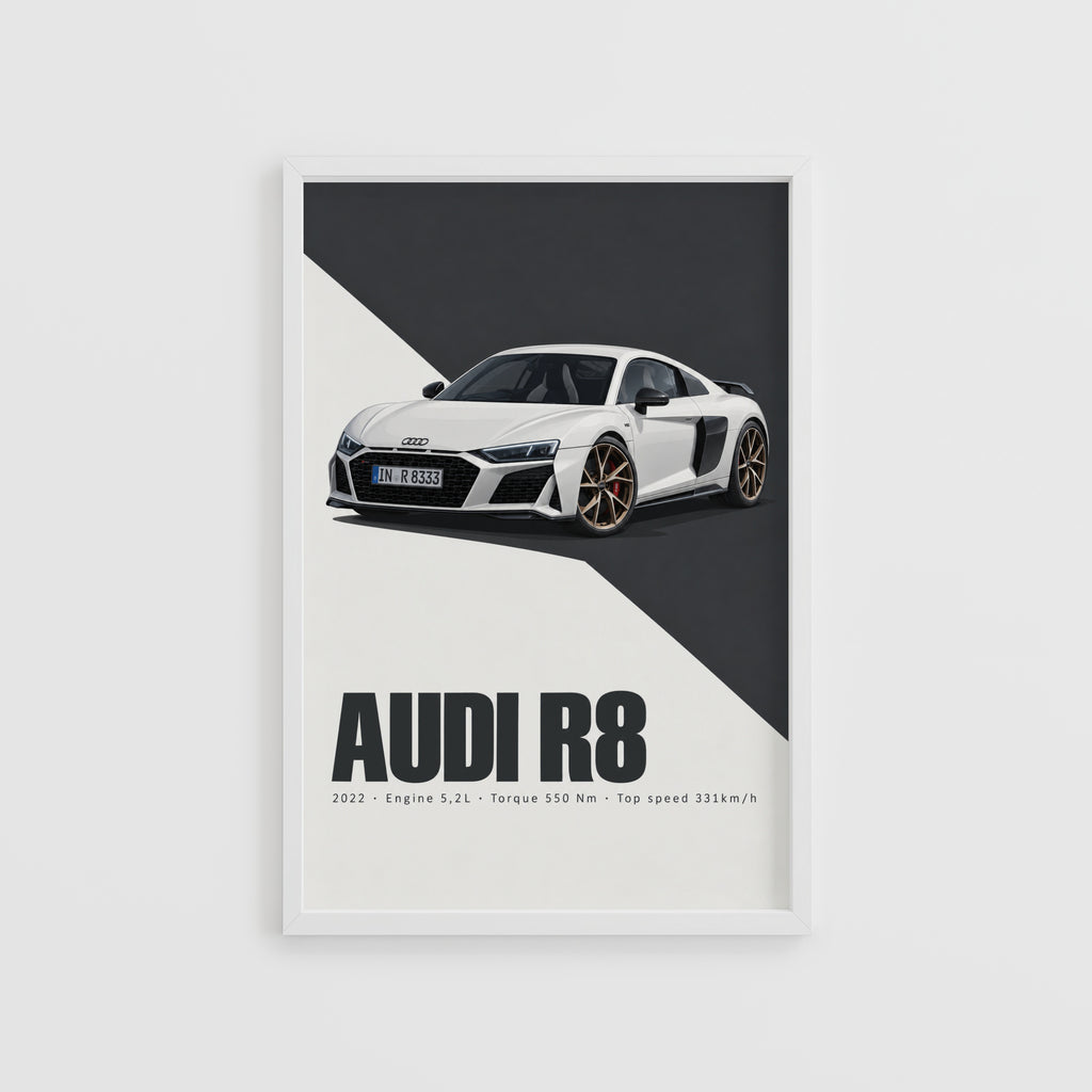 Vintage Audi R8 Print, Car Poster, Supercar Wall Art