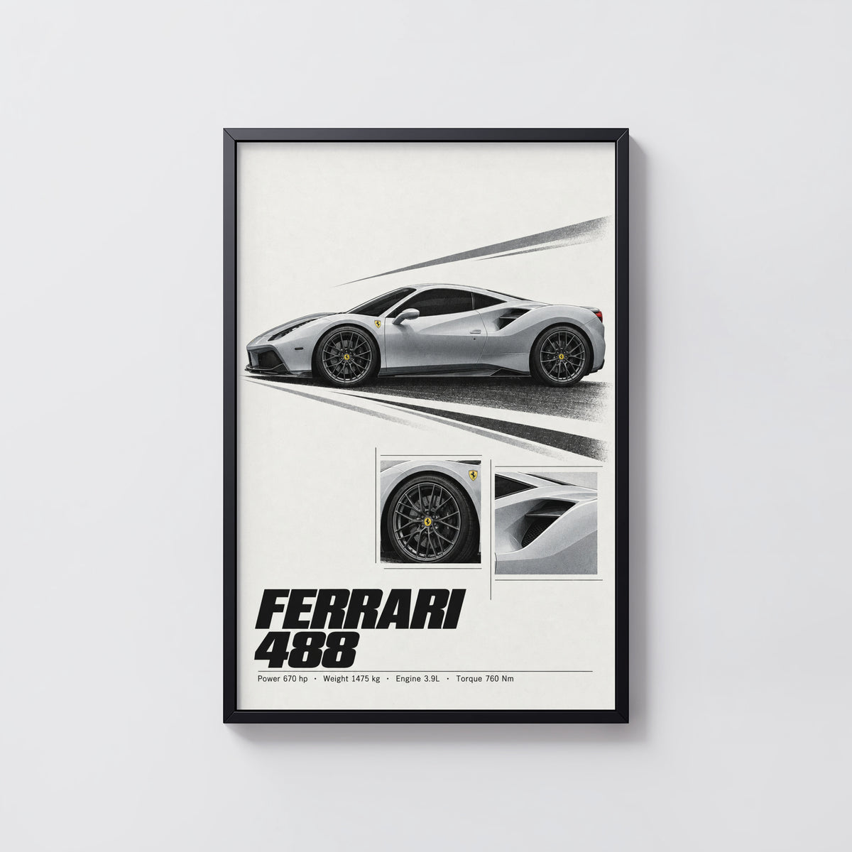 Vintage Ferrari 488 Print, Car Poster, Supercar Wall Art