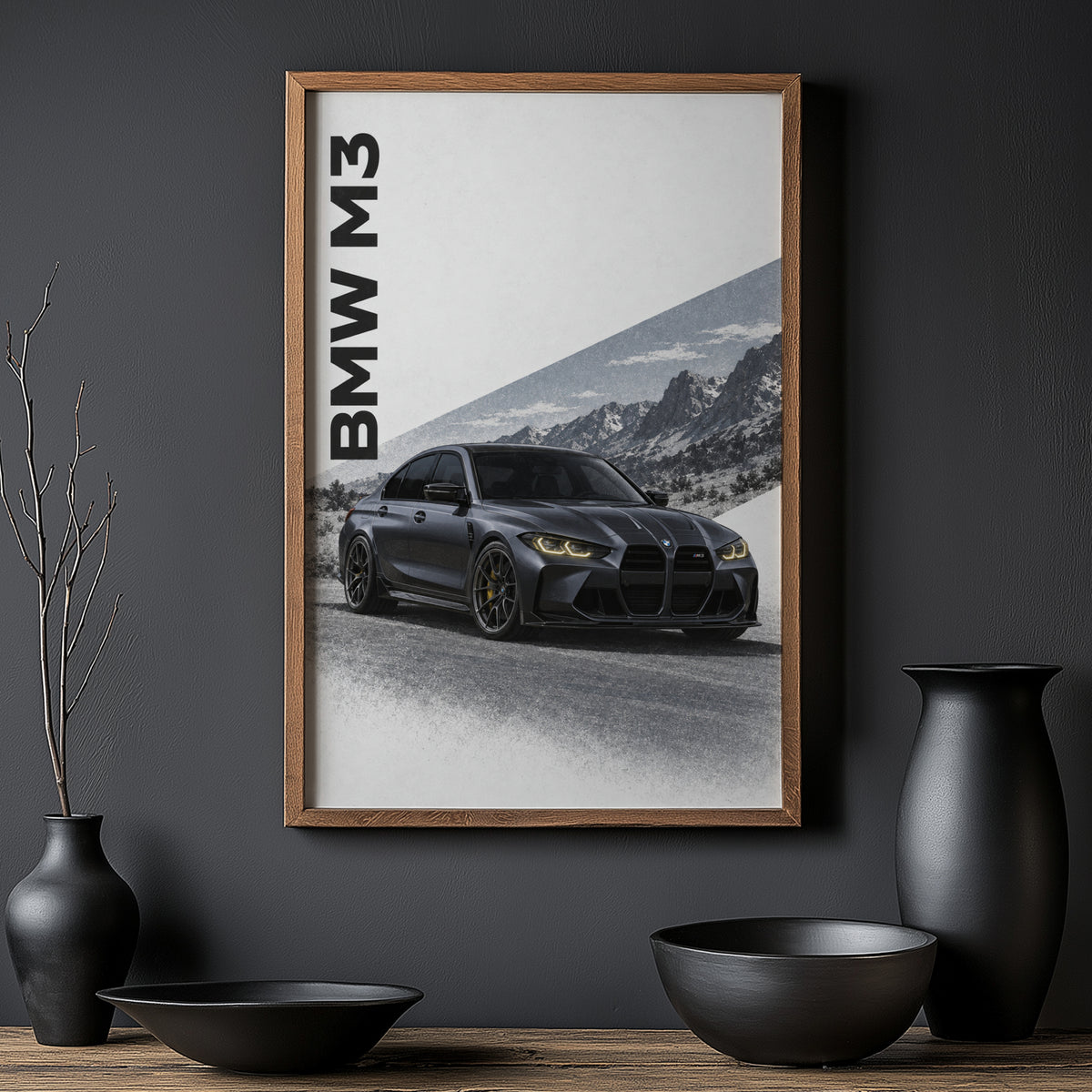 Vintage BMW M3 Print, Car Wall Art, Mountain