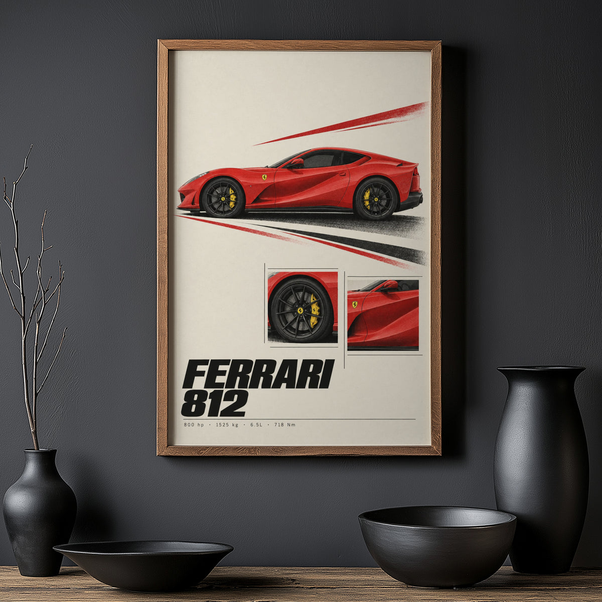Vintage Ferrari 812 Print, Red Supercar Wall Art