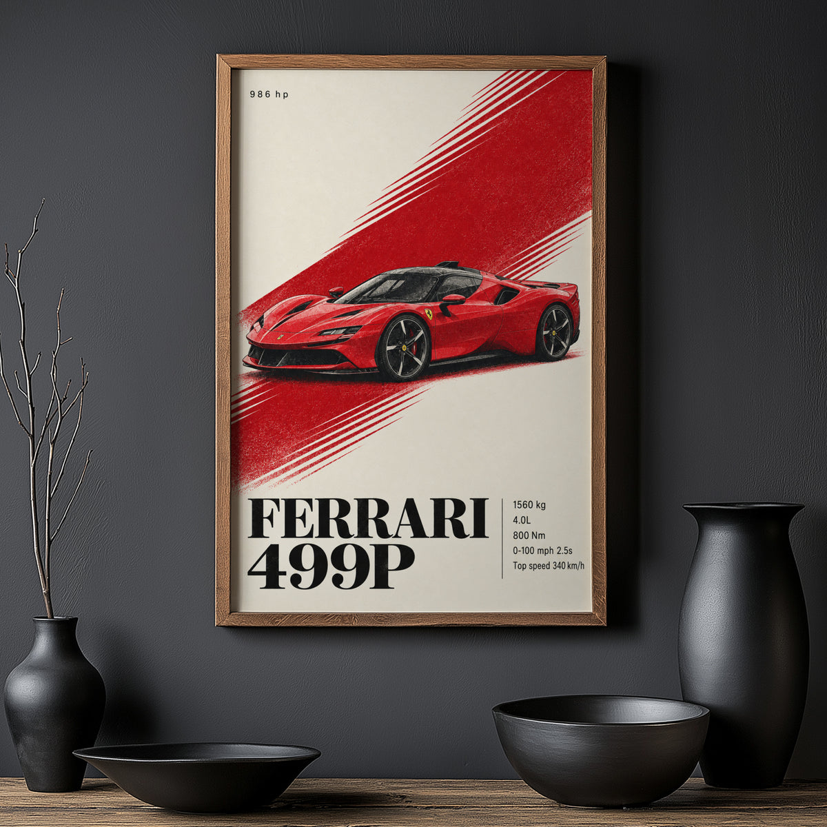 Vintage Ferrari 499P Print, Red Supercar Wall Art