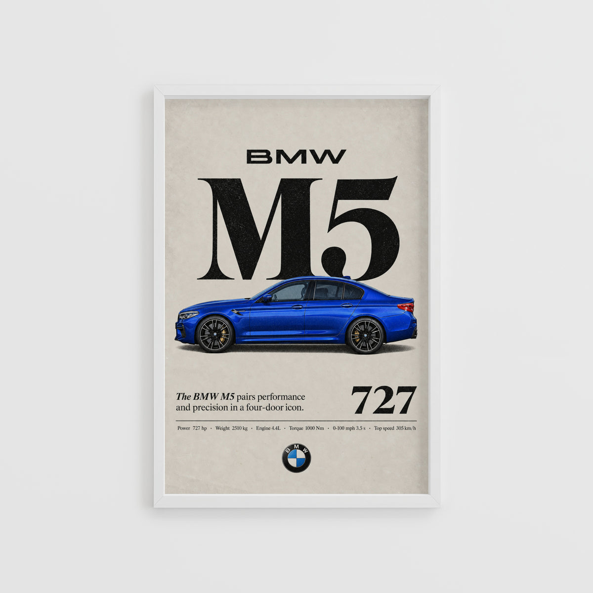 Vintage BMW M5 Print, Blue Sedan Car Wall Art
