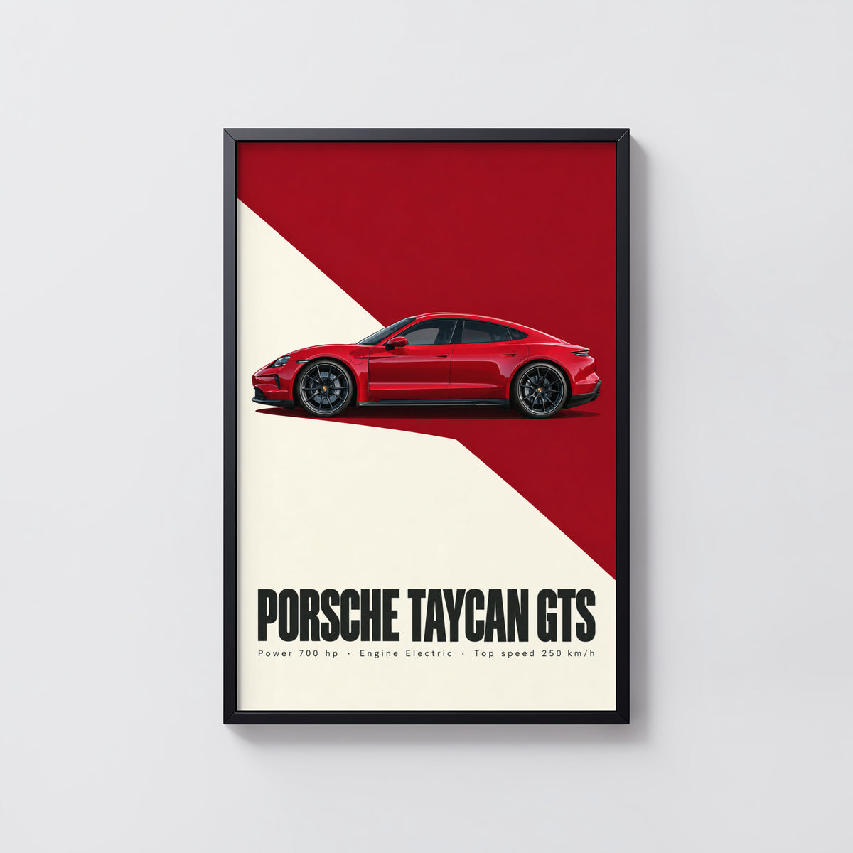 Vintage Porsche Taycan GTS Print, Car Poster, Red Wall Art