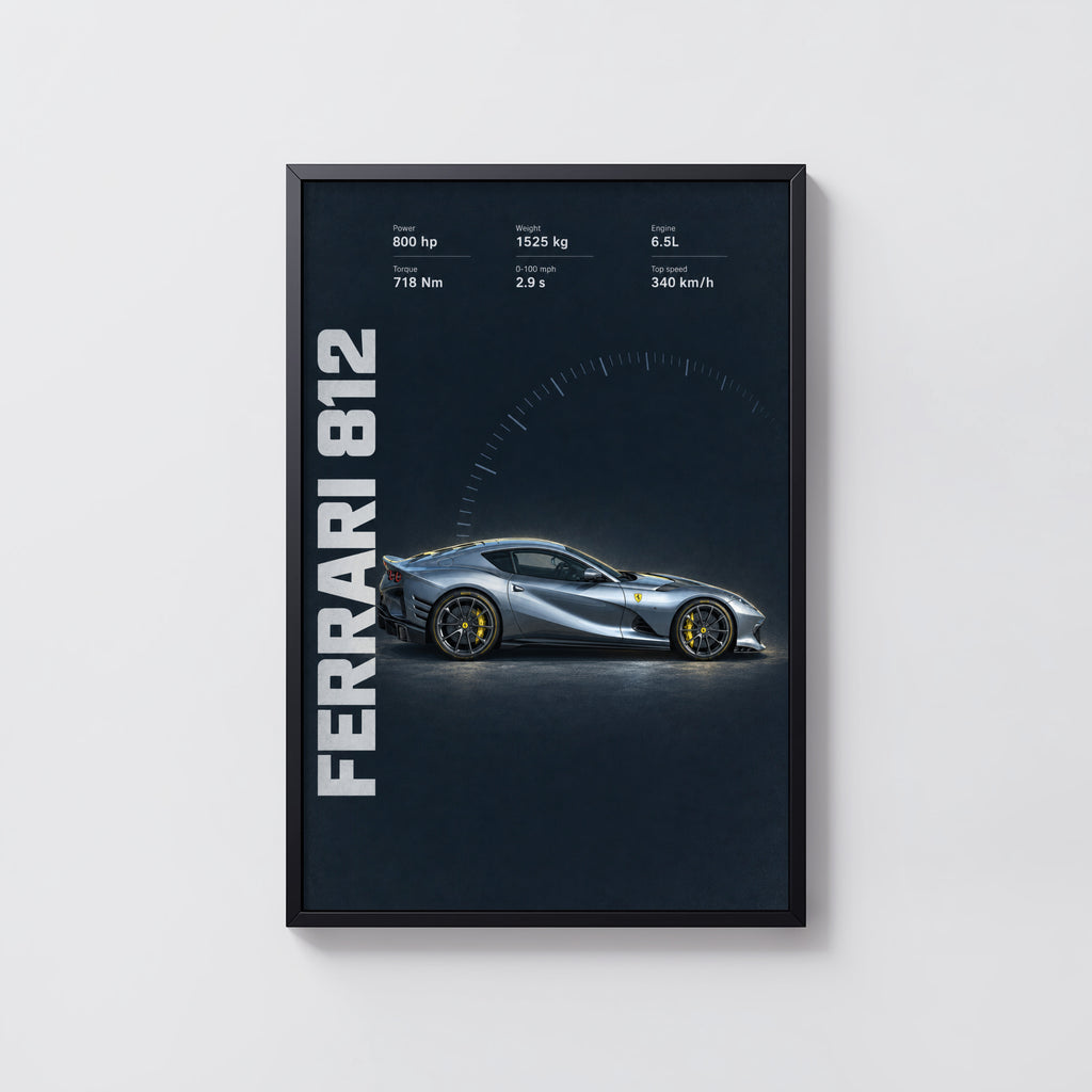 Vintage Ferrari 812 Print, Supercar Wall Art