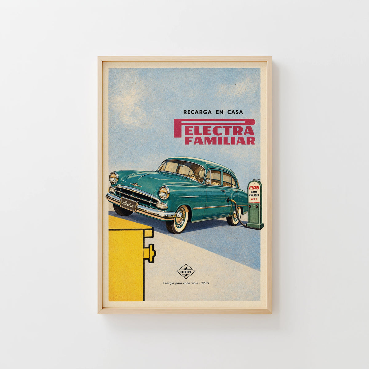 Vintage Teal Car Poster, Retro Advert Wall Art, Print