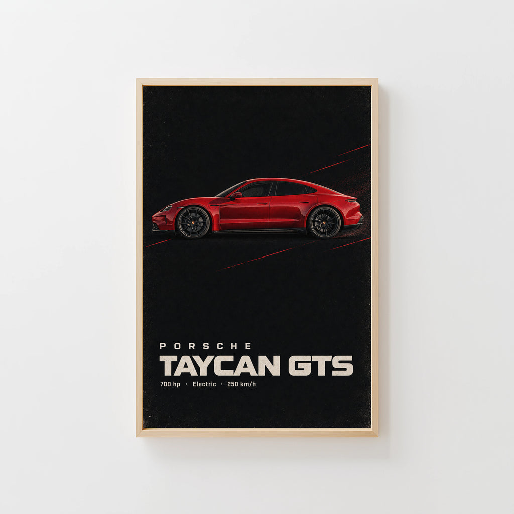 Vintage Porsche Taycan GTS Print, Car Poster, Wall Art