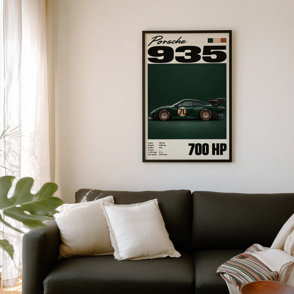 Vintage Porsche 935 Print, Racing Green Car Art