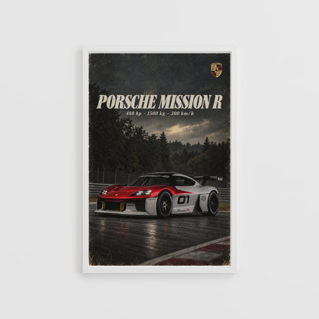 Vintage Porsche Mission R Print, Racing Car Art