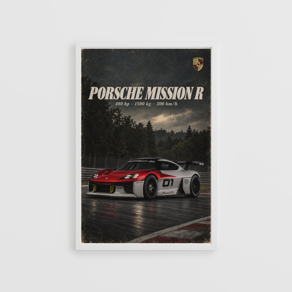 Vintage Porsche Mission R Print, Racing Car Art