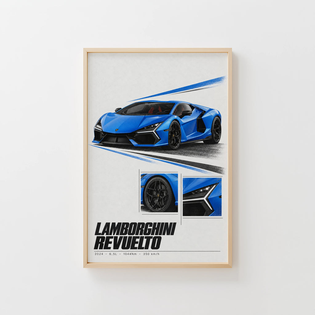 Vintage Lamborghini Revuelto Print, Supercar Art