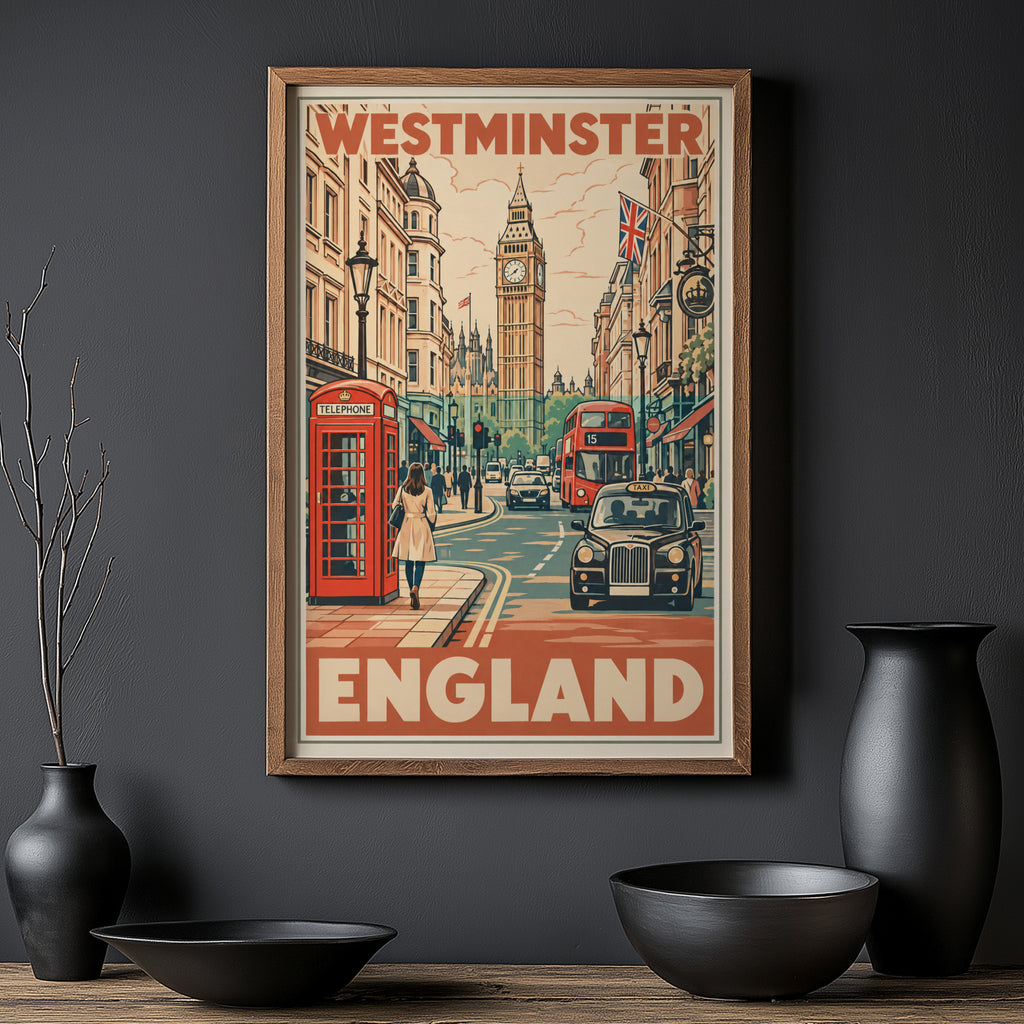 Vintage Westminster London Poster, England Wall Art Print