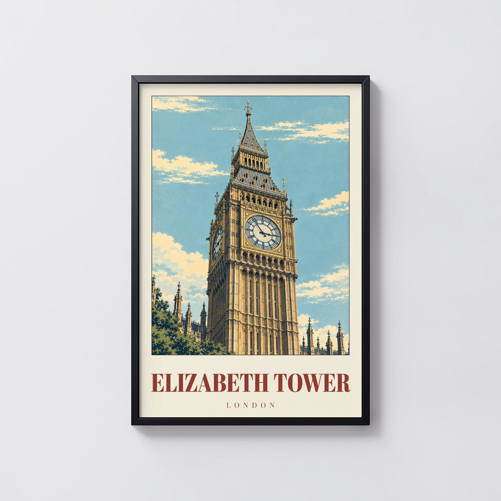 Vintage Elizabeth Tower Poster, London Wall Art Print
