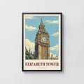 Vintage Elizabeth Tower Poster, London Wall Art Print
