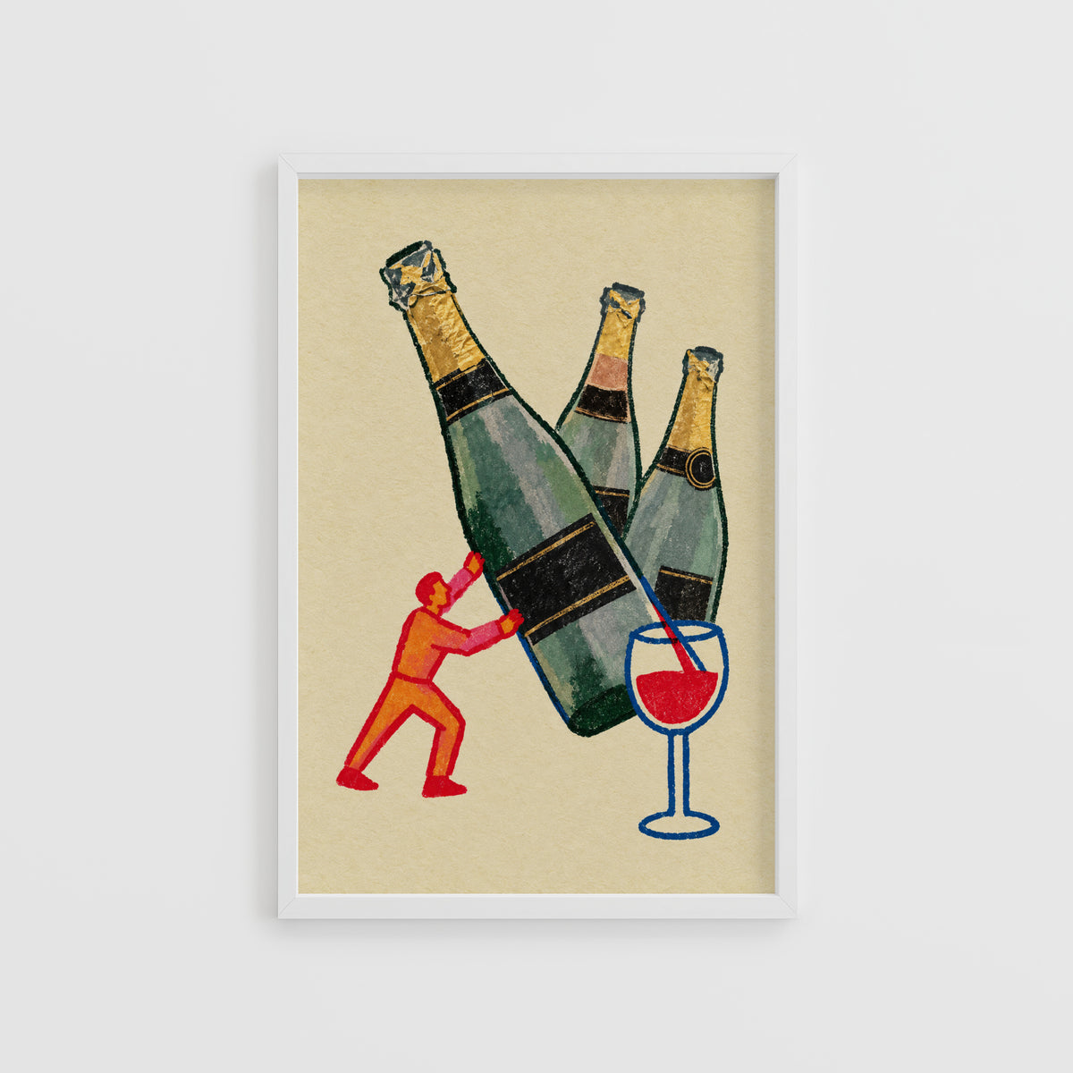 Vintage Champagne Bottles Print Poster, Wine Wall Art