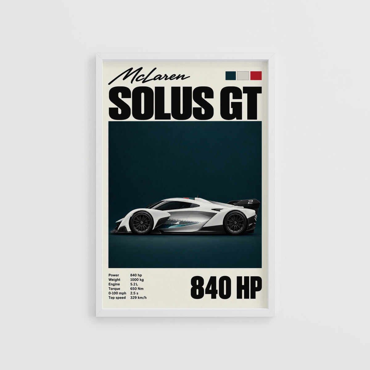Vintage McLaren Solus GT Print, Supercar Wall Art