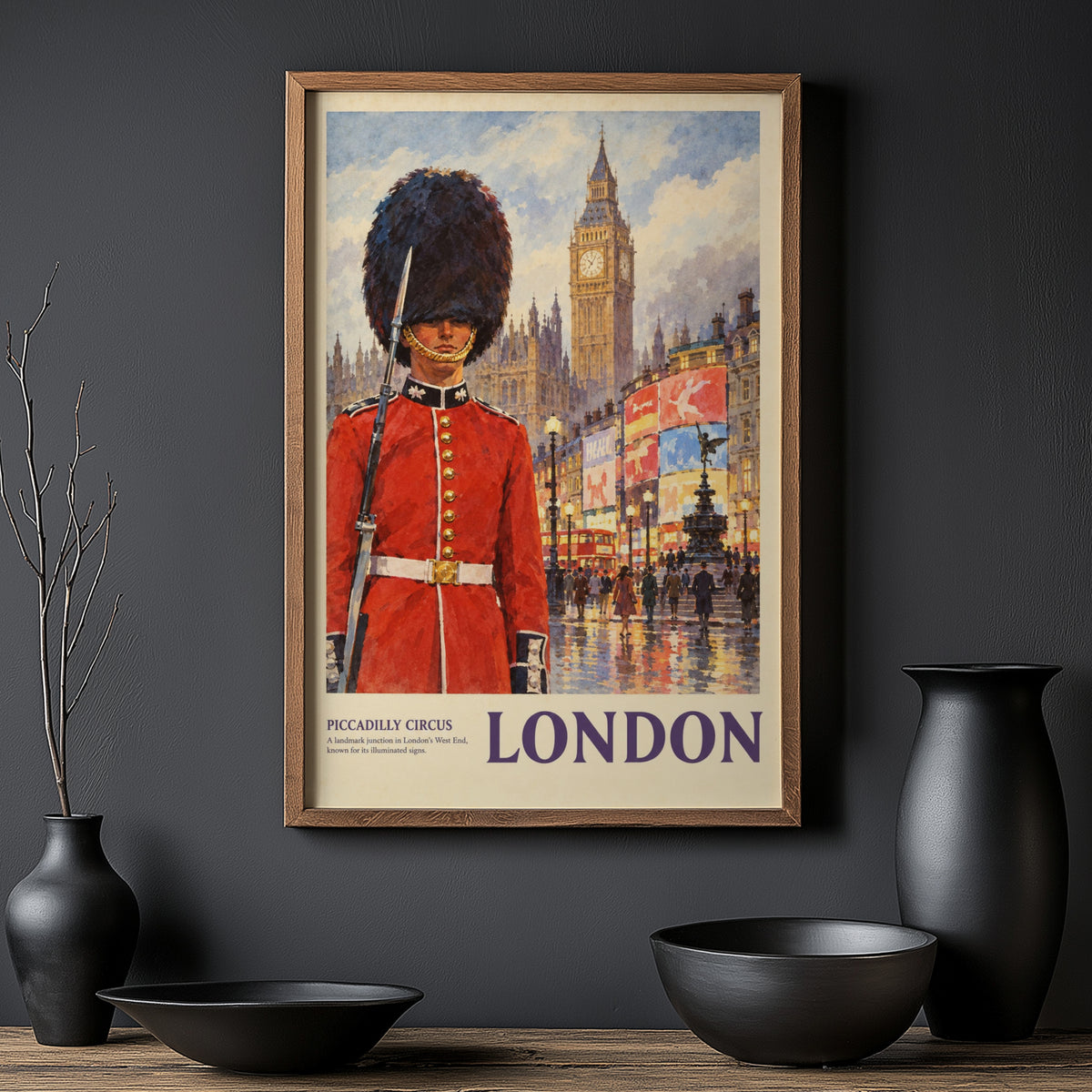 Vintage London Poster, Piccadilly Circus Print, Wall Art