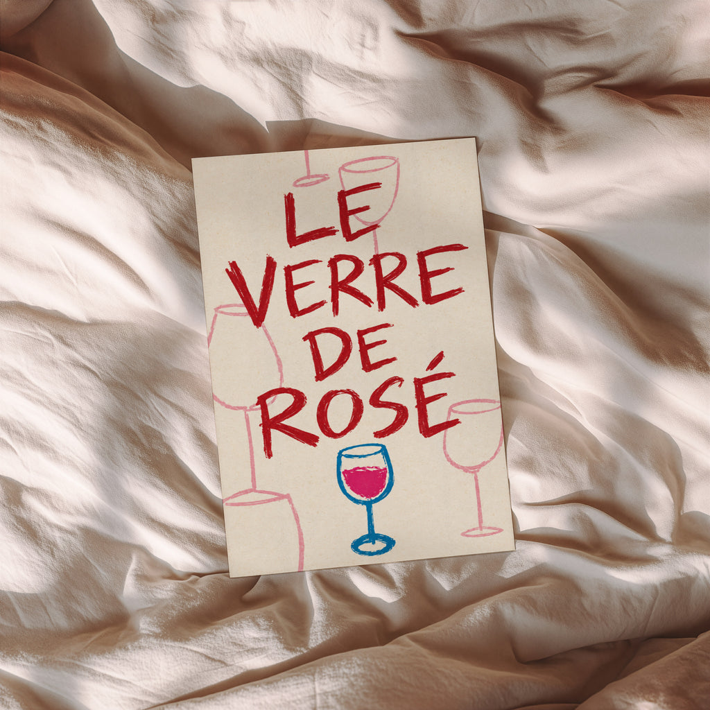 Vintage Le Verre de Rose Print Poster, Wine Wall Art