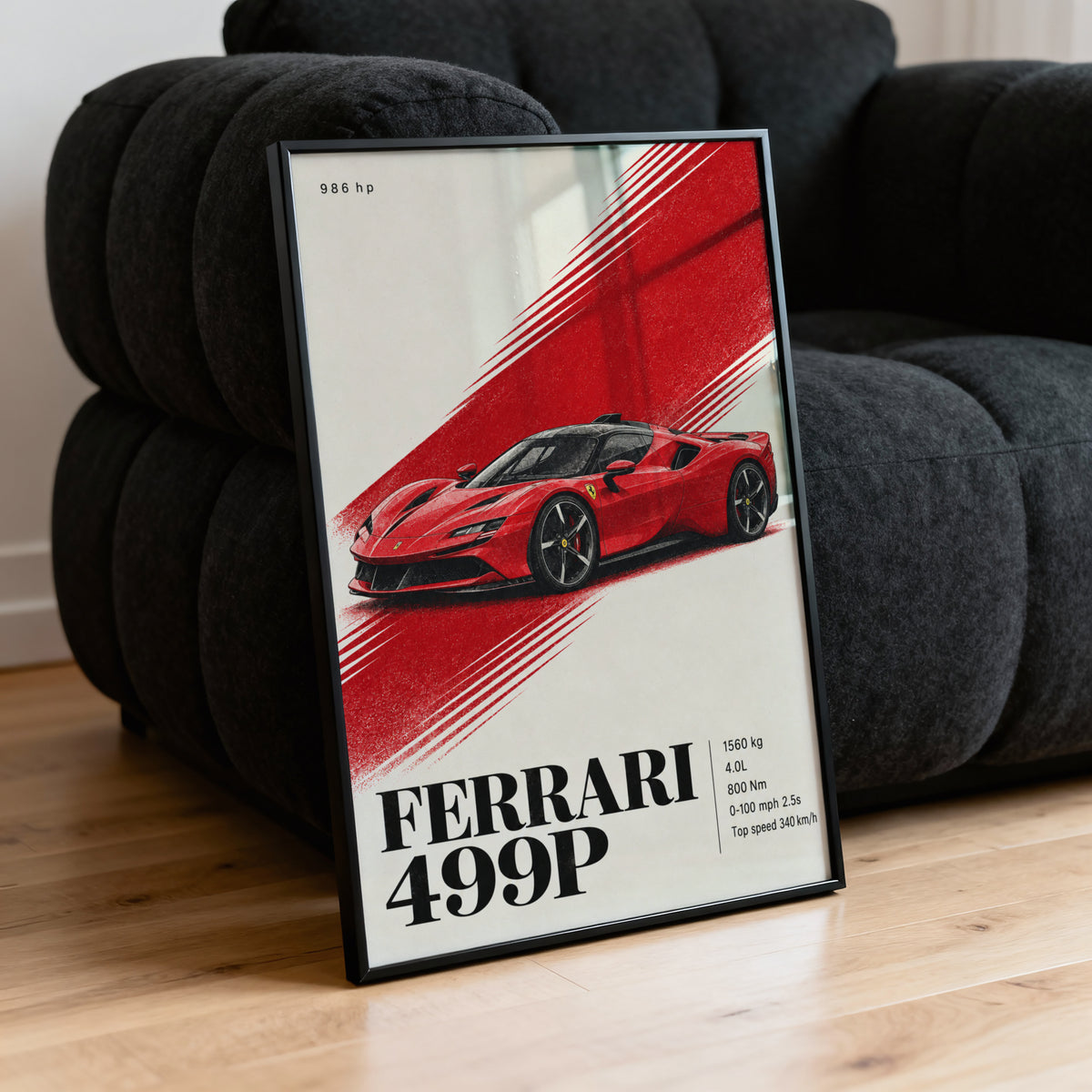 Vintage Ferrari 499P Print, Red Supercar Wall Art