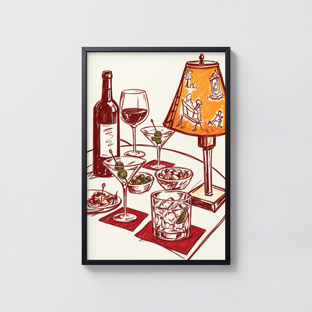 Vintage Wine Print Poster, Cocktail Lounge Wall Art