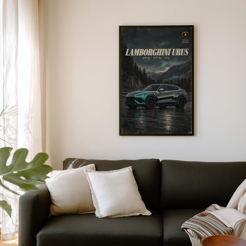 Vintage Lamborghini Urus Print, Supercar Wall Art