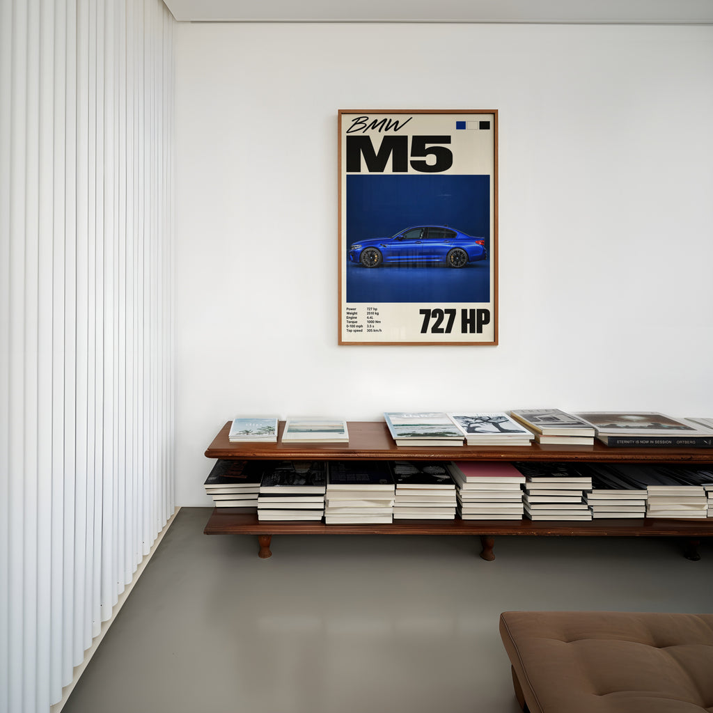 Vintage BMW M5 Print, Blue Car Wall Art