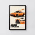 Vintage Dodge Charger Print, Muscle Car Wall Art