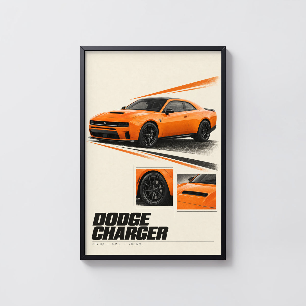 Vintage Dodge Charger Print, Muscle Car Wall Art
