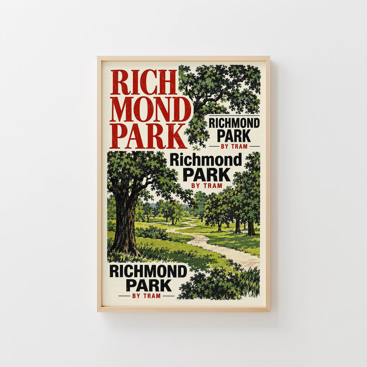 Vintage Richmond Park Poster, England Wall Art, Tram Print